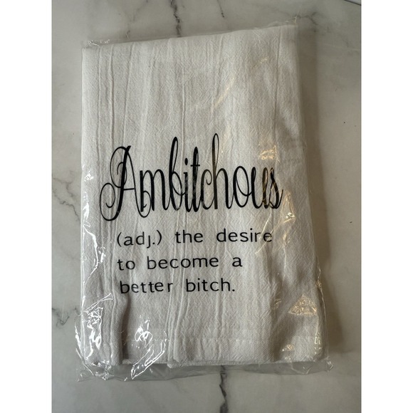 Funny Flour Sack Towel "Ambitchous" Humor Kitchen Decor Gift - Picture 1 of 1